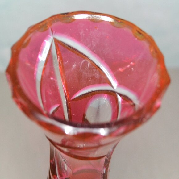 Flashed Red Art Glass Vase Decorative Stem Flowers And Room Decor - Picture 4 of 5